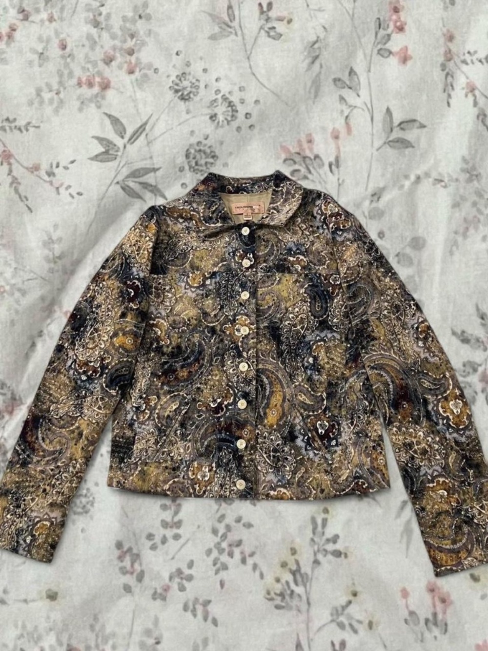 Vintage 90s Denim Jacket Whimsigoth Beaded Maximalist Corduroy Paisley